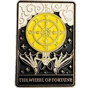 Pin 1.25” Tarot Card “Wheel of Fortune” Black Yellow Enamel Brooch